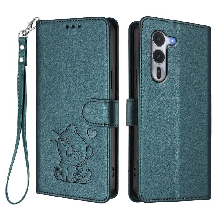 For Fujitsu Arrows Alpha F-51F Embossed Heart Cat Leather Phone Case with Hand Strap