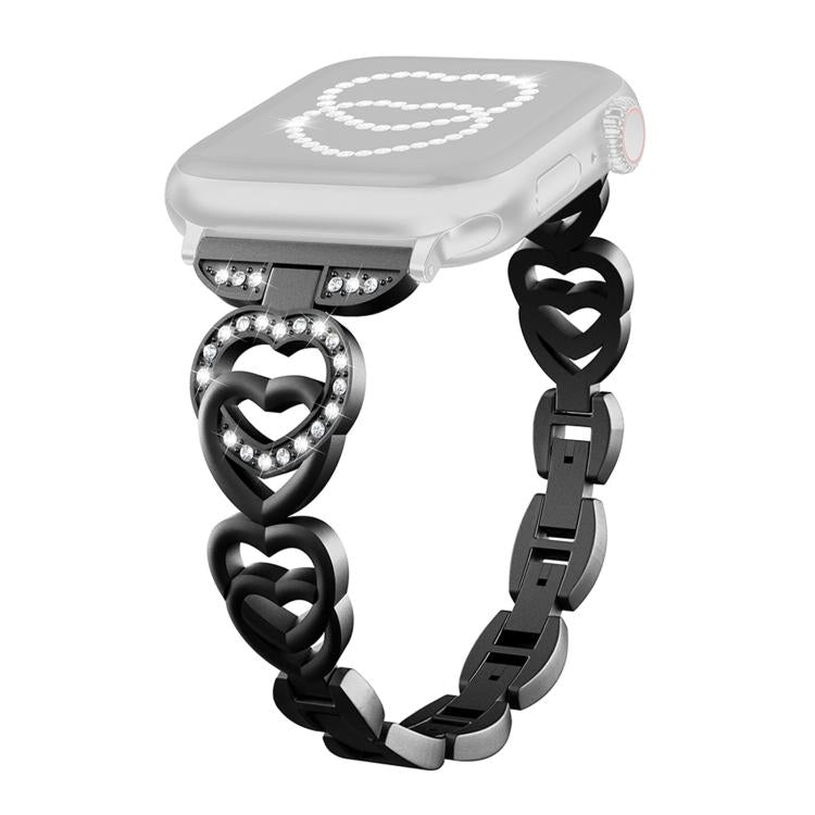 For Apple Watch 42 / 44 / 45 / 46 / 49mm xDfind Double Heart Diamond Metal Watch Band