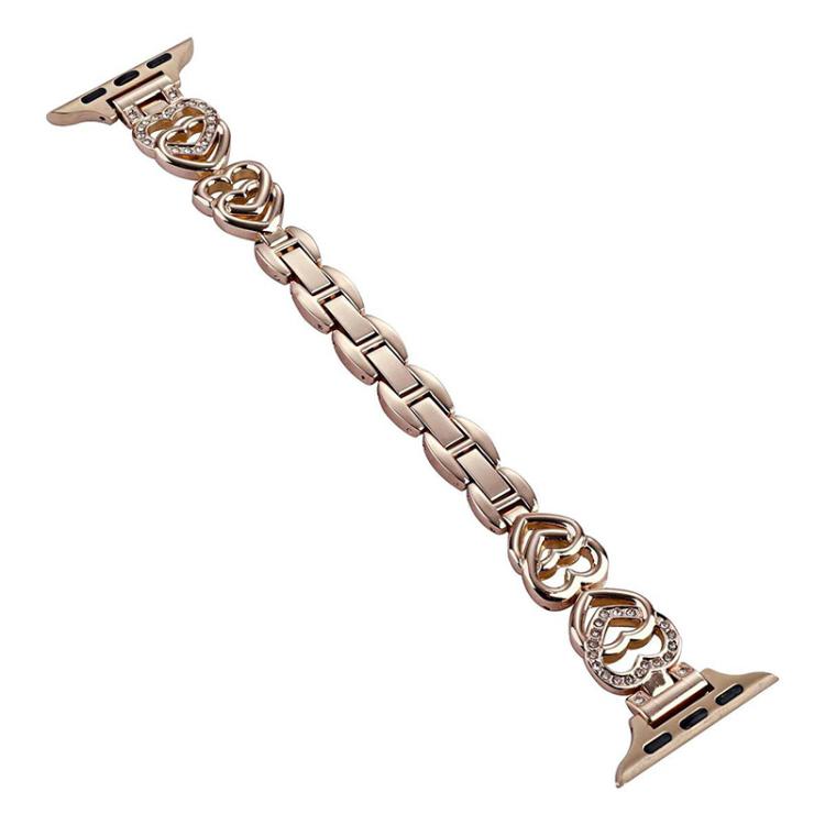For Apple Watch 42 / 44 / 45 / 46 / 49mm xDfind Double Heart Diamond Metal Watch Band