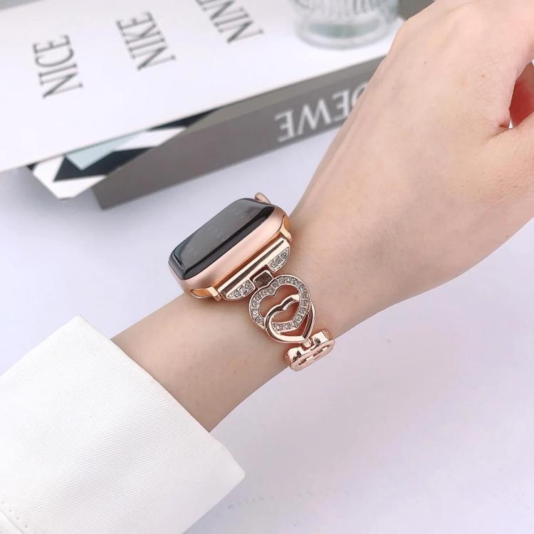 For Apple Watch 42 / 44 / 45 / 46 / 49mm xDfind Double Heart Diamond Metal Watch Band