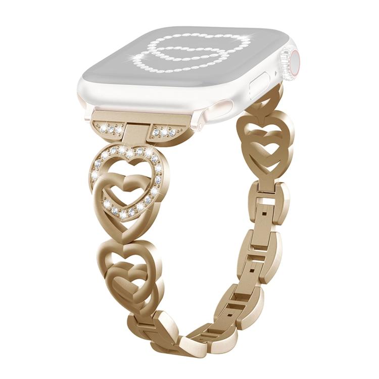 For Apple Watch 42 / 44 / 45 / 46 / 49mm xDfind Double Heart Diamond Metal Watch Band