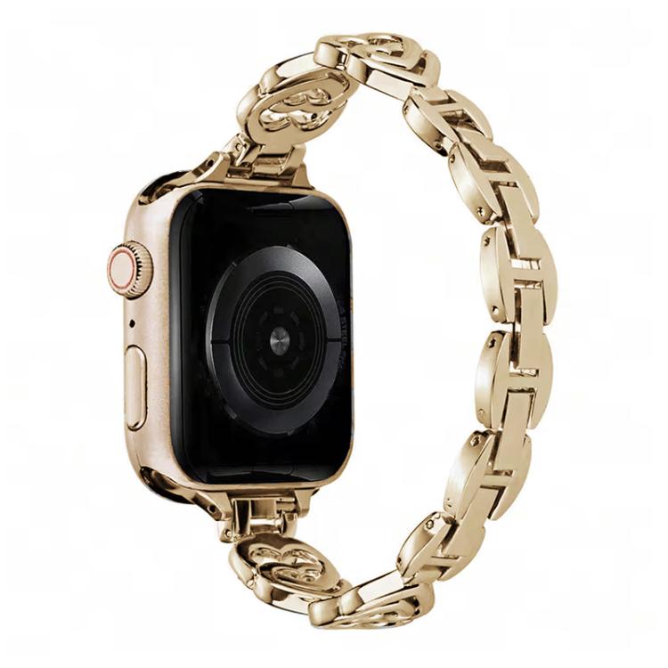 For Apple Watch 42 / 44 / 45 / 46 / 49mm xDfind Double Heart Diamond Metal Watch Band