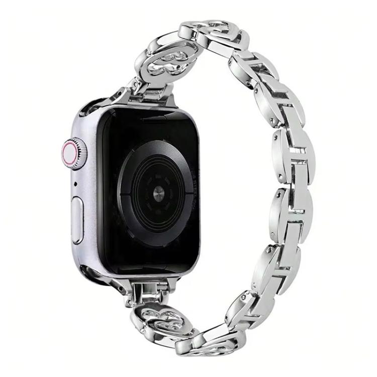 For Apple Watch 42 / 44 / 45 / 46 / 49mm xDfind Double Heart Diamond Metal Watch Band