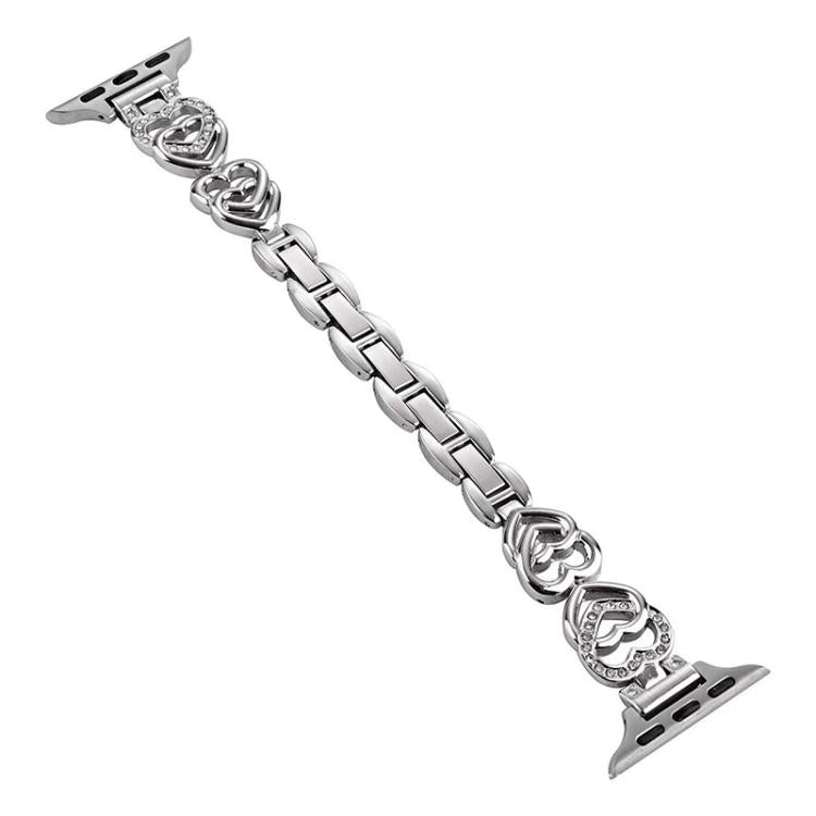 For Apple Watch 42 / 44 / 45 / 46 / 49mm xDfind Double Heart Diamond Metal Watch Band