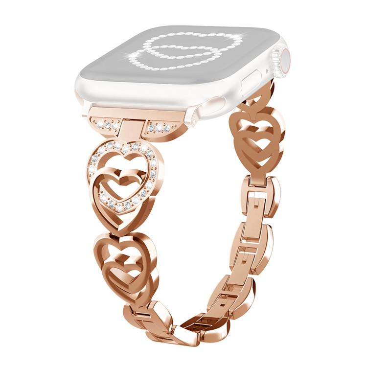 For Apple Watch 38 / 40 / 41 / S10 42mm xDfind Double Heart Diamond Metal Watch Band
