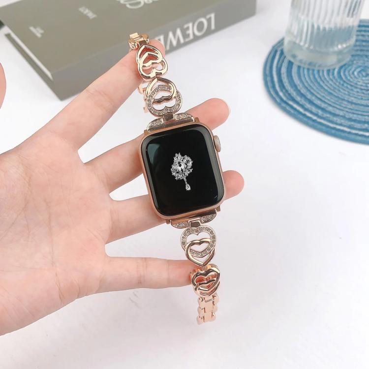 For Apple Watch 38 / 40 / 41 / S10 42mm xDfind Double Heart Diamond Metal Watch Band