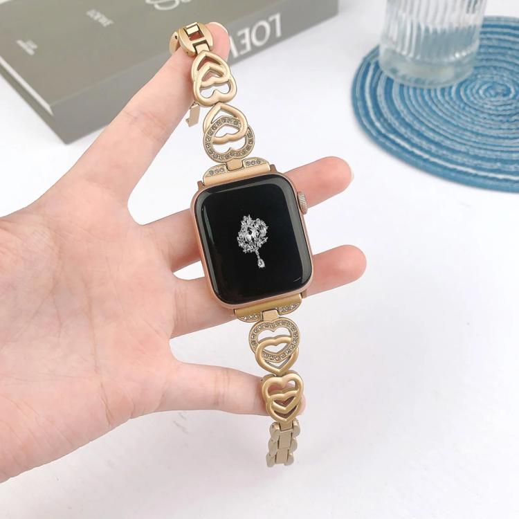 For Apple Watch 38 / 40 / 41 / S10 42mm xDfind Double Heart Diamond Metal Watch Band