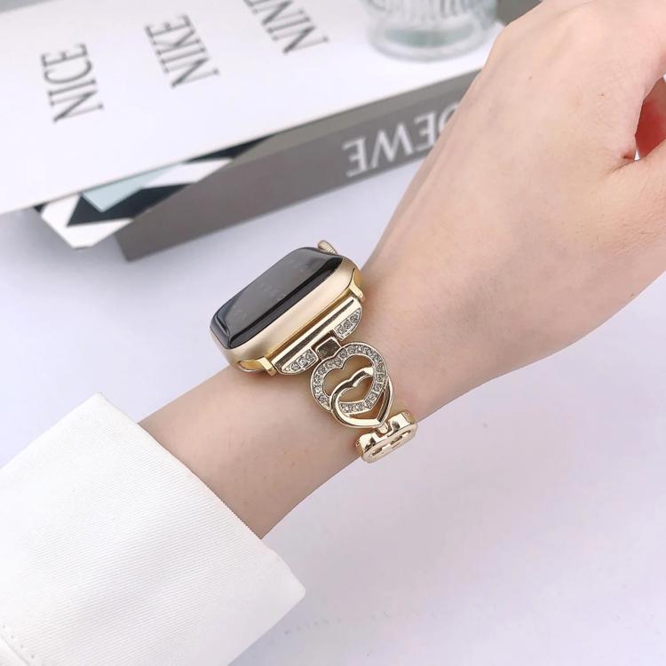 For Apple Watch 38 / 40 / 41 / S10 42mm xDfind Double Heart Diamond Metal Watch Band