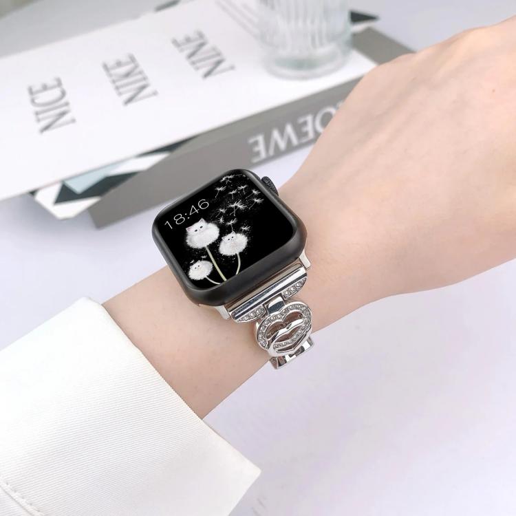 For Apple Watch 38 / 40 / 41 / S10 42mm xDfind Double Heart Diamond Metal Watch Band