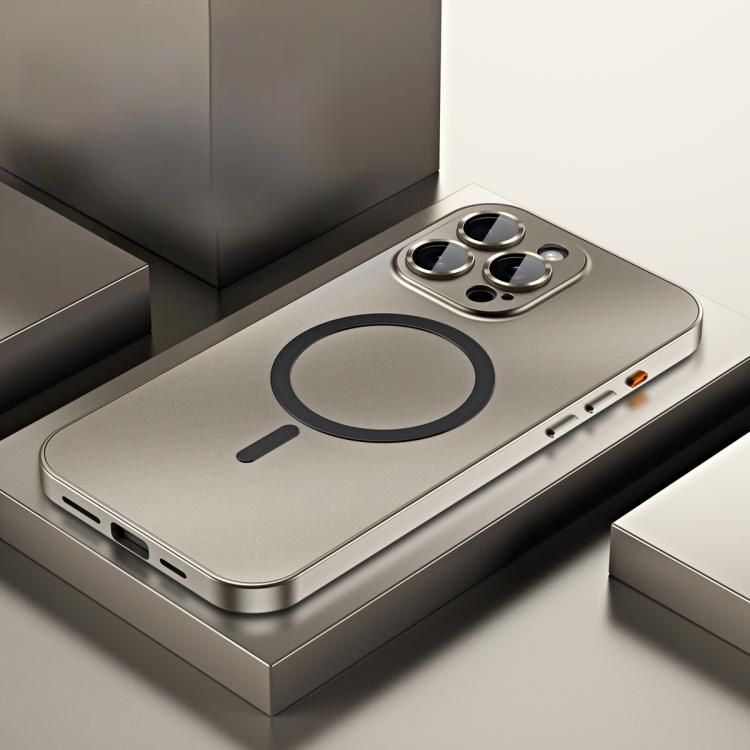 For iPhone 15 Pro Max Spring Buckle MagSafe Magnetic Metal Phone Case