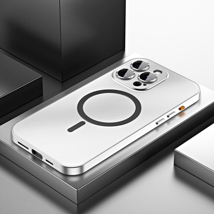 For iPhone 15 Pro Spring Buckle MagSafe Magnetic Metal Phone Case