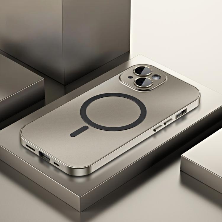 For iPhone 15 Plus Spring Buckle MagSafe Magnetic Metal Phone Case