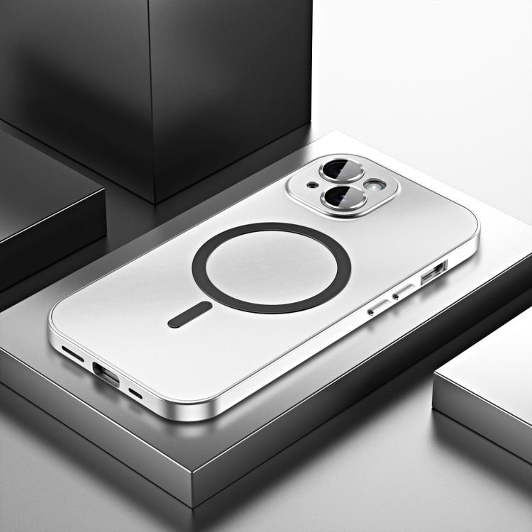 For iPhone 15 Plus Spring Buckle MagSafe Magnetic Metal Phone Case