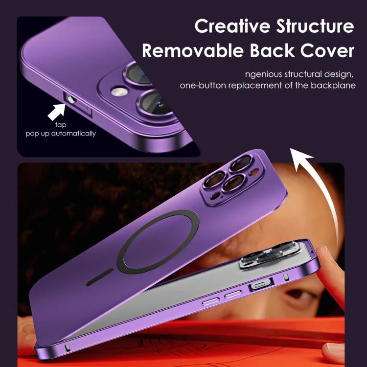 For iPhone 15 Plus Spring Buckle MagSafe Magnetic Metal Phone Case
