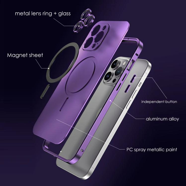 For iPhone 15 Pro Spring Buckle MagSafe Magnetic Metal Phone Case