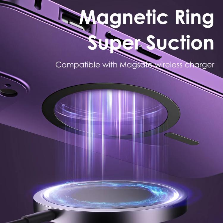 For iPhone 15 Pro Spring Buckle MagSafe Magnetic Metal Phone Case