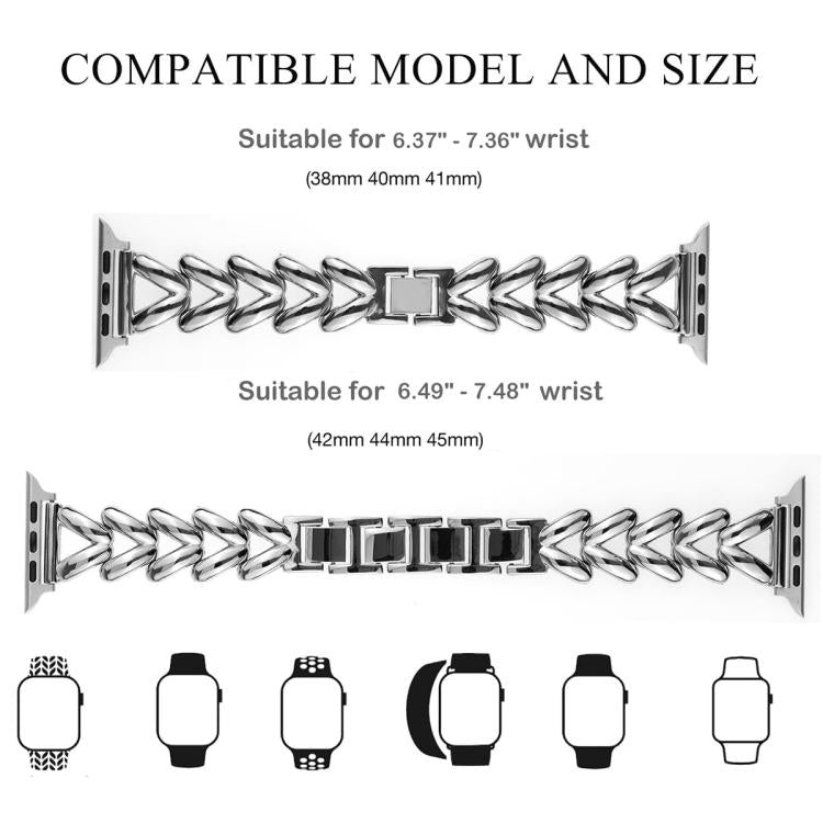 For Apple Watch 42 / 44 / 45 / 46 / 49mm xDfind V-shaped Metal Watch Band