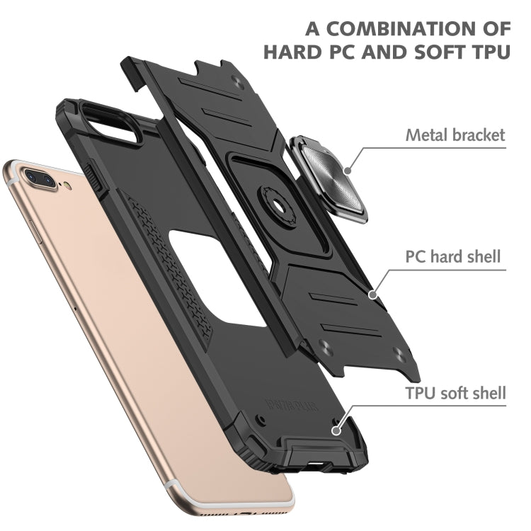 For iPhone 8 Plus & 7 Plus  Magnetic Armor Shockproof TPU + PC Case with Metal Ring Holder