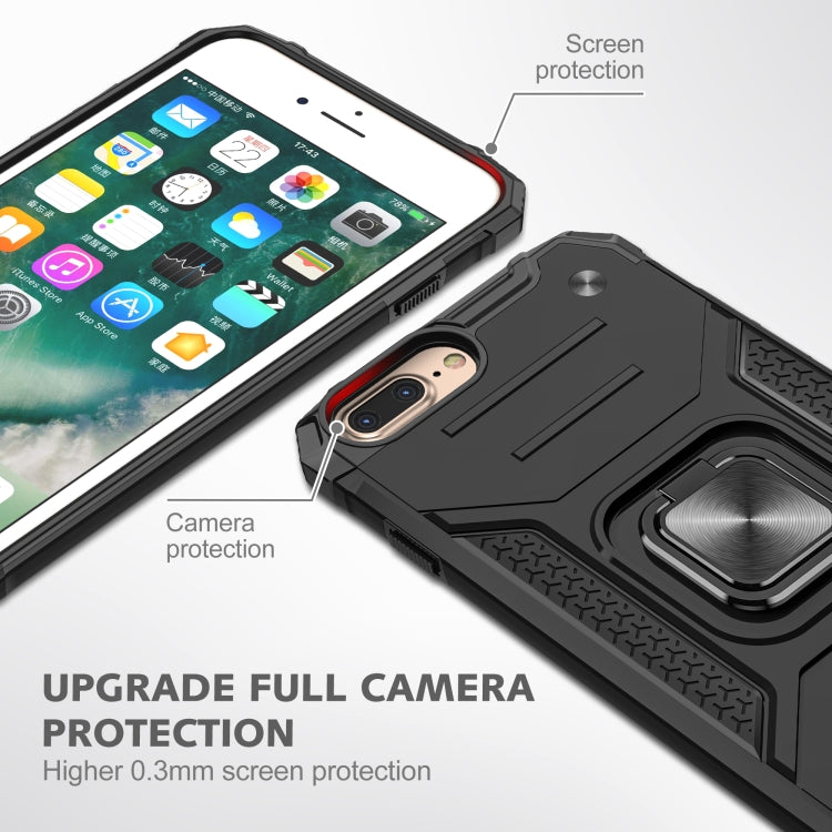 For iPhone 8 Plus & 7 Plus  Magnetic Armor Shockproof TPU + PC Case with Metal Ring Holder