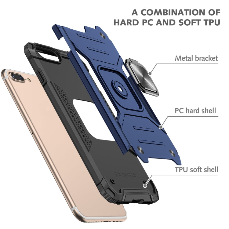 For iPhone 8 Plus & 7 Plus  Magnetic Armor Shockproof TPU + PC Case with Metal Ring Holder