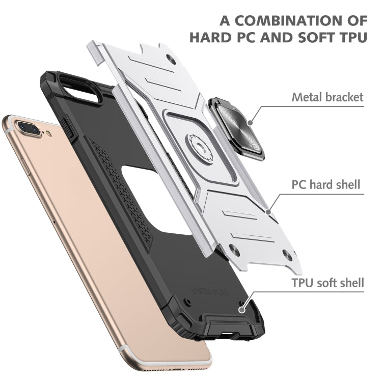 For iPhone 8 Plus & 7 Plus  Magnetic Armor Shockproof TPU + PC Case with Metal Ring Holder