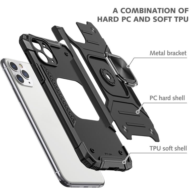 For iPhone 11 Magnetic Armor Shockproof TPU + PC Case with Metal Ring Holder