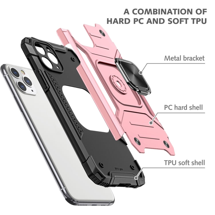 For iPhone 11 Magnetic Armor Shockproof TPU + PC Case with Metal Ring Holder