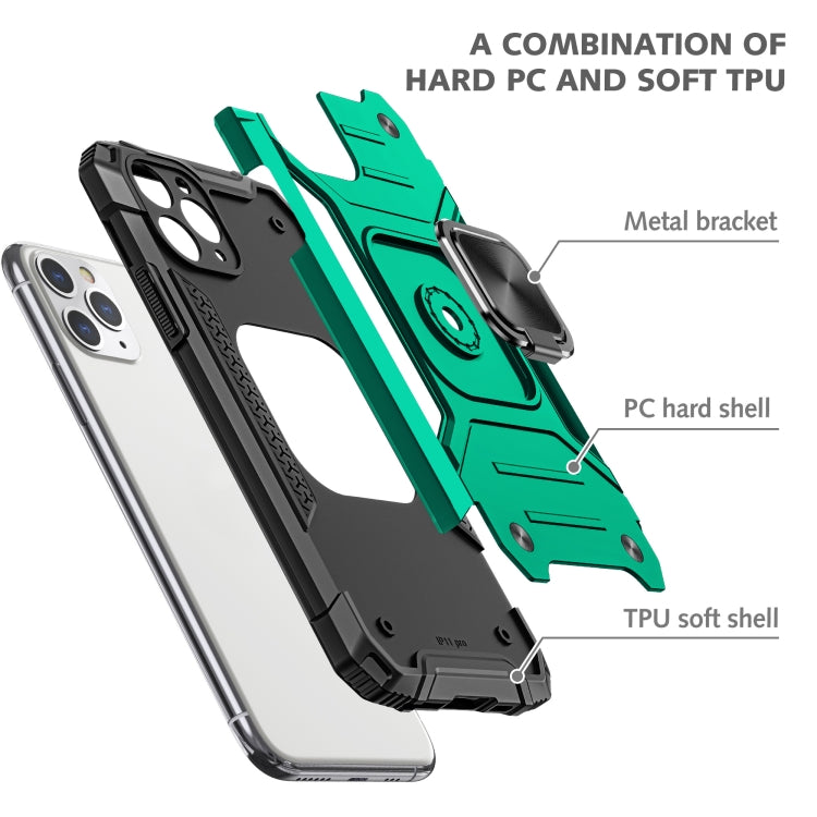 For iPhone 11 Pro Max Magnetic Armor Shockproof TPU + PC Case with Metal Ring Holder