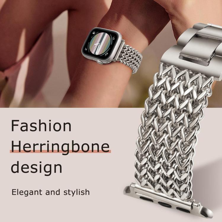 For Apple Watch 38 / 40 / 41 / S10 42mm xDfind Herringbone Braided Stainless Steel Watch Band