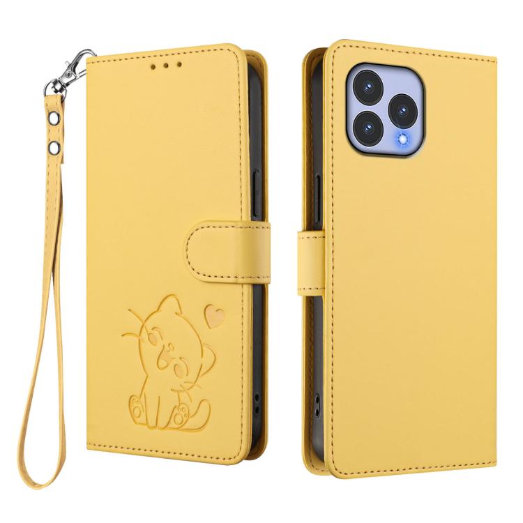 For Wiko T60 / Cubot P80 Embossed Heart Cat Leather Phone Case with Hand Strap