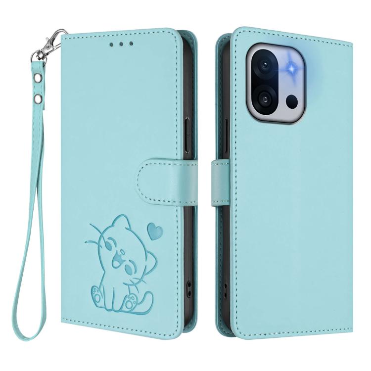 For OnePlus 13T 5G Embossed Heart Cat Leather Phone Case with Hand Strap