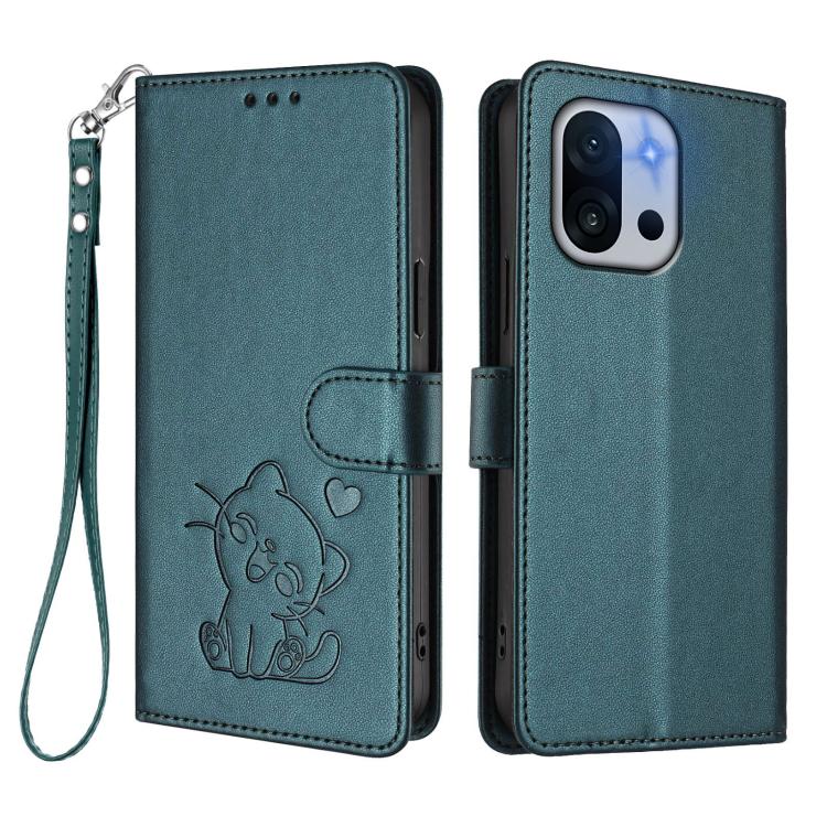 For OnePlus 13T 5G Embossed Heart Cat Leather Phone Case with Hand Strap