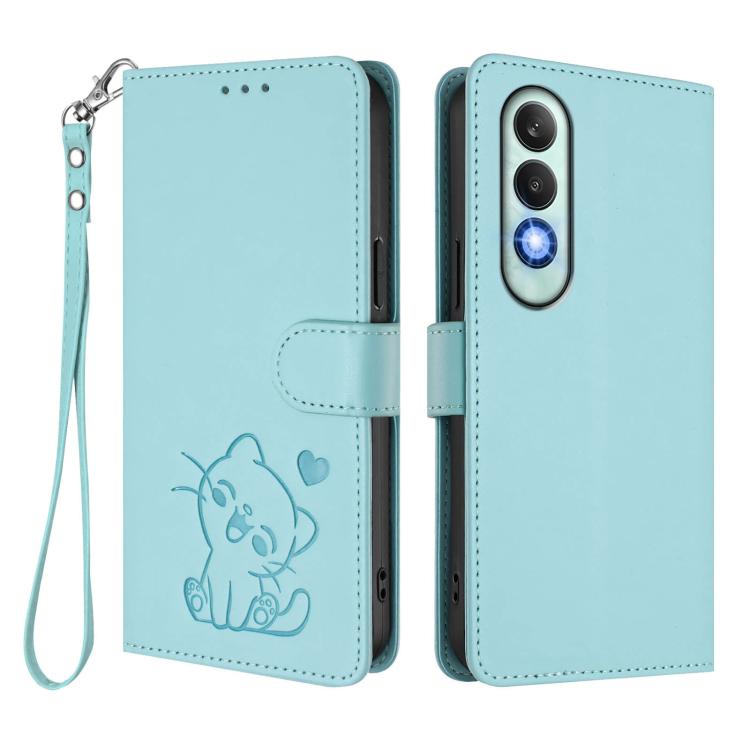 For OnePlus Nord CE4 5G Embossed Heart Cat Leather Phone Case with Hand Strap