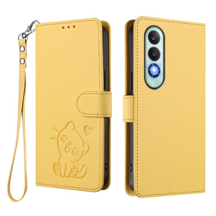 For OnePlus Nord CE4 5G Embossed Heart Cat Leather Phone Case with Hand Strap