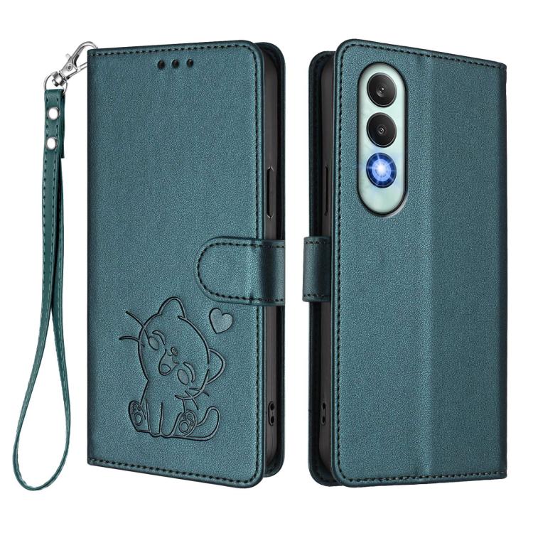 For OnePlus Nord CE4 5G Embossed Heart Cat Leather Phone Case with Hand Strap
