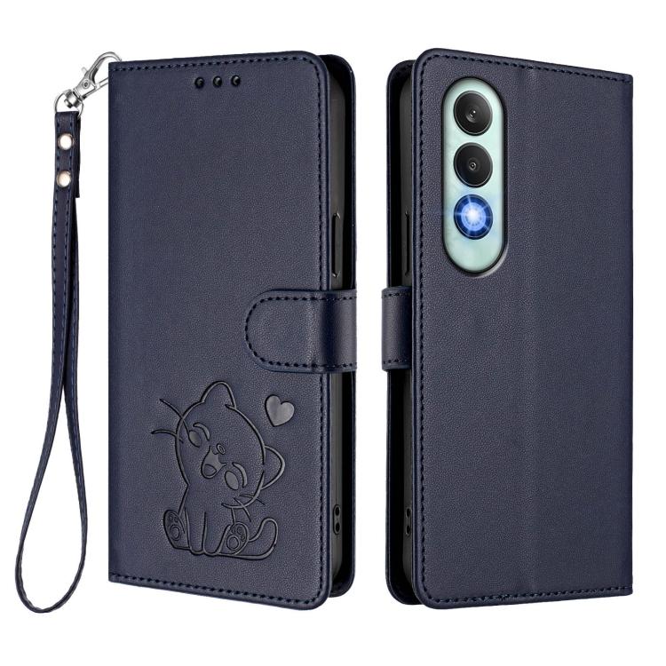 For OnePlus Nord CE4 5G Embossed Heart Cat Leather Phone Case with Hand Strap