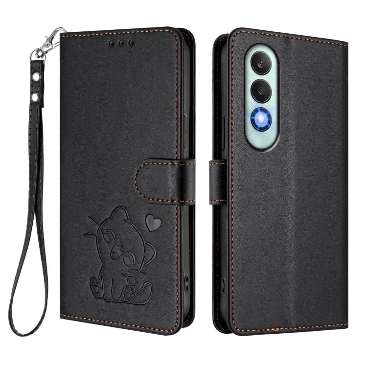 For OnePlus Nord CE4 5G Embossed Heart Cat Leather Phone Case with Hand Strap