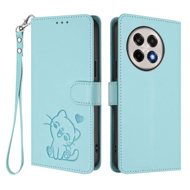 For OnePlus 13R / Ace 5 Pro / Ace 5 Embossed Heart Cat Leather Phone Case with Hand Strap