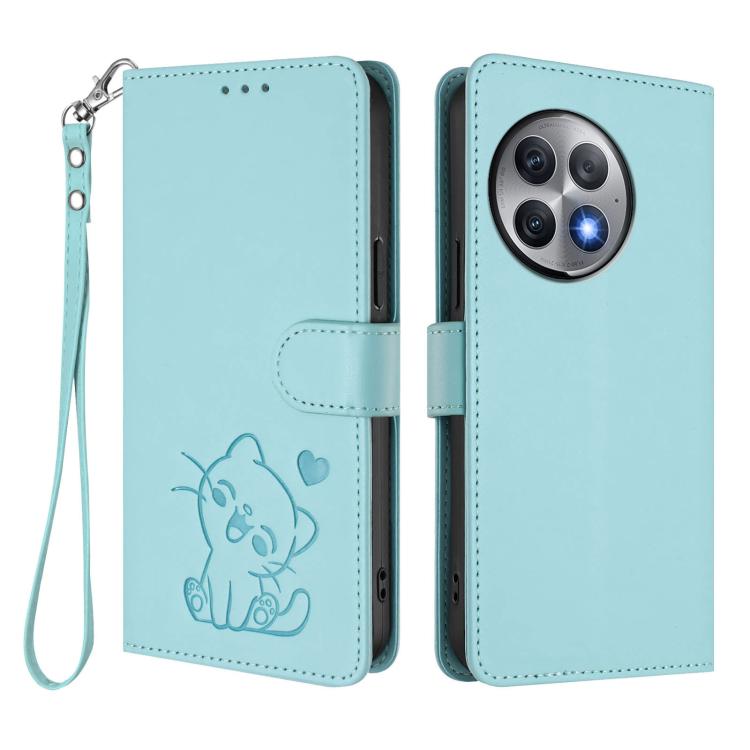 For OnePlus Ace 2 Pro 5G Embossed Heart Cat Leather Phone Case with Hand Strap