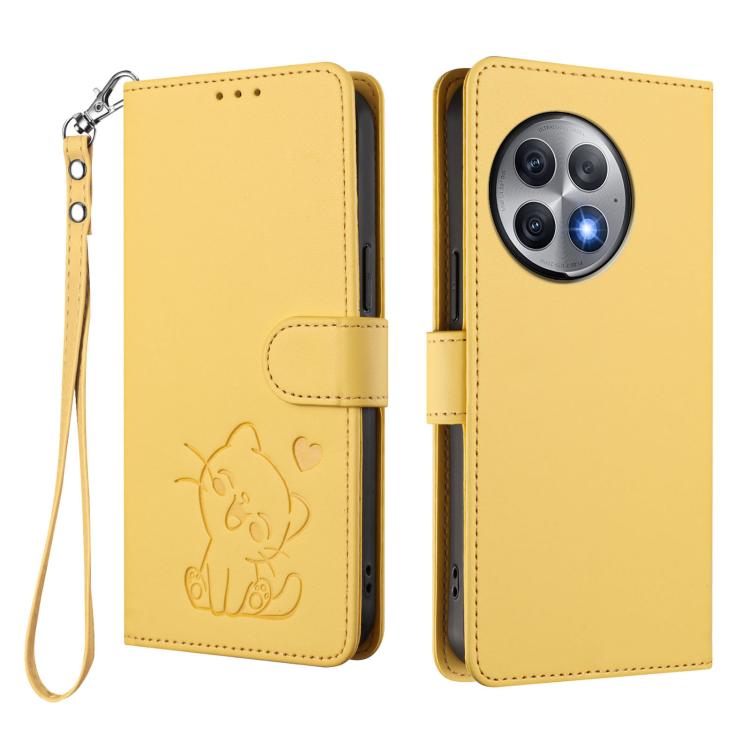 For OnePlus Ace 2 Pro 5G Embossed Heart Cat Leather Phone Case with Hand Strap