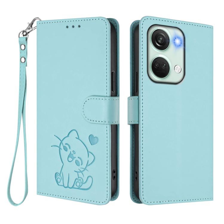 For OnePlus Nord 3 / Ace 2V Embossed Heart Cat Leather Phone Case with Hand Strap