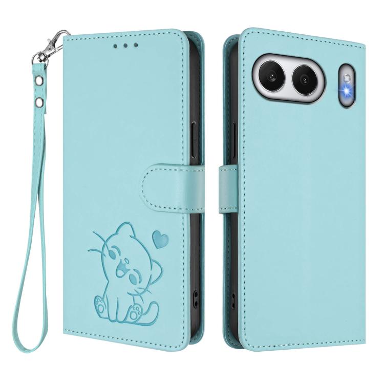 For OnePlus Nord 4 5G Embossed Heart Cat Leather Phone Case with Hand Strap