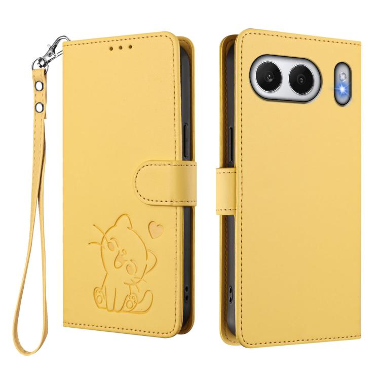 For OnePlus Nord 4 5G Embossed Heart Cat Leather Phone Case with Hand Strap