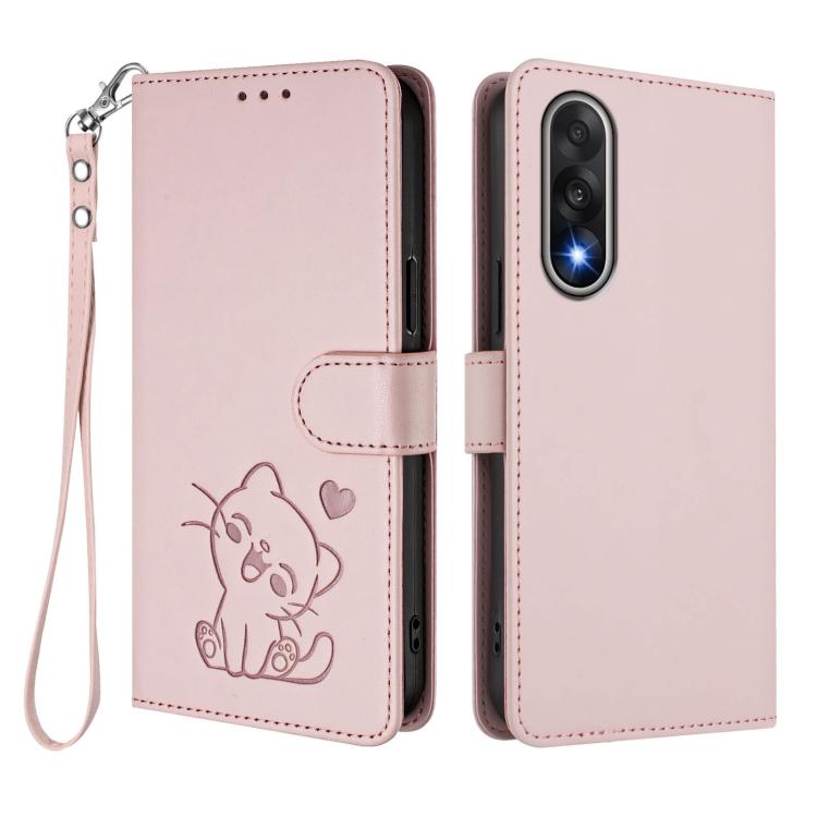 For OnePlus Nord 5 5G / Ace 5 Ultra Embossed Heart Cat Leather Phone Case with Hand Strap