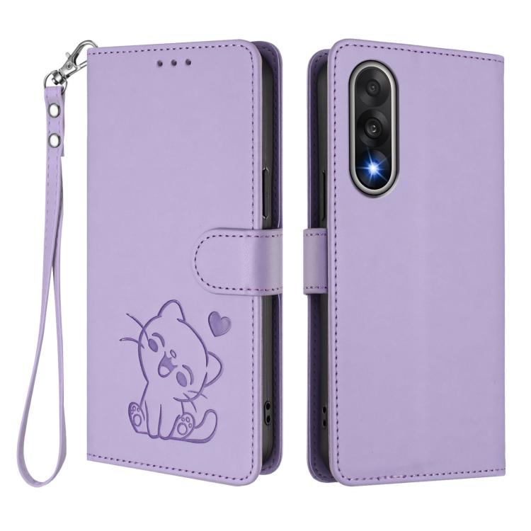 For OnePlus Nord 5 5G / Ace 5 Ultra Embossed Heart Cat Leather Phone Case with Hand Strap