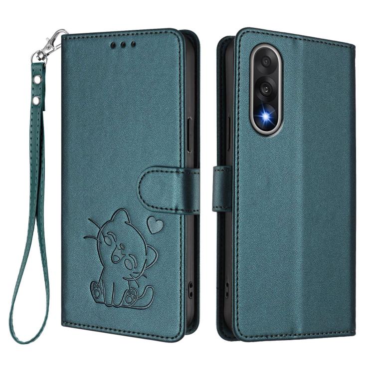 For OnePlus Nord 5 5G / Ace 5 Ultra Embossed Heart Cat Leather Phone Case with Hand Strap