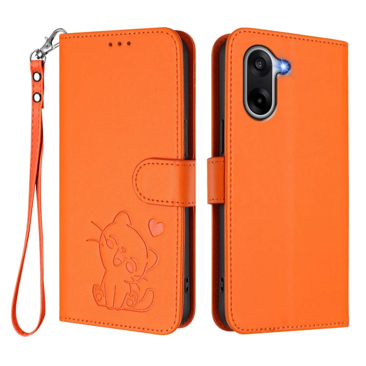 For OnePlus Nord CE5 / Ace 5 Racing Embossed Heart Cat Leather Phone Case with Hand Strap