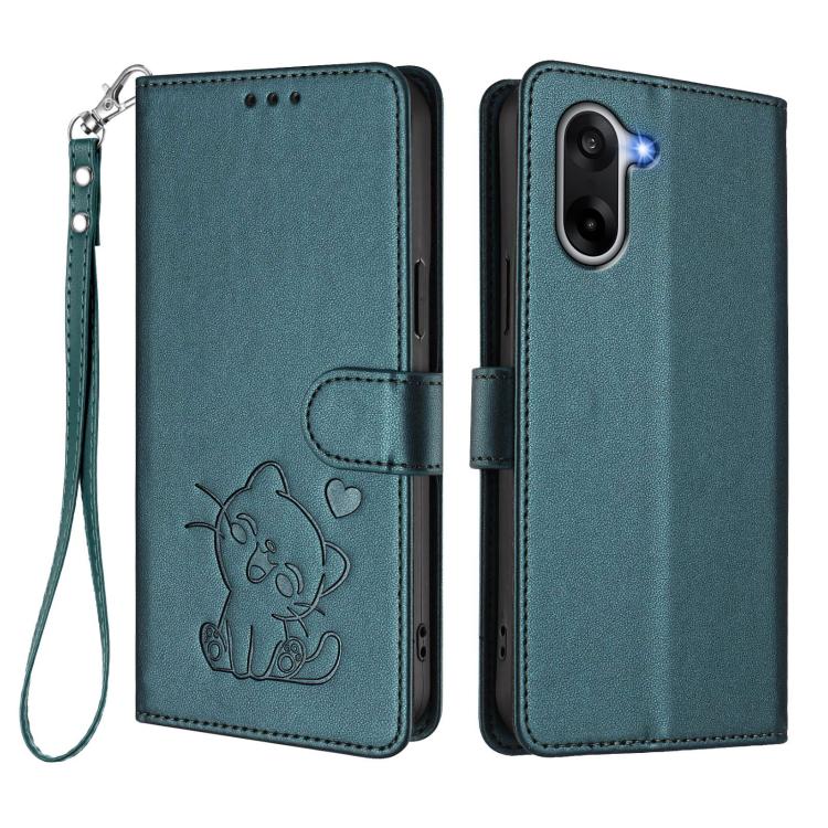 For OnePlus Nord CE5 / Ace 5 Racing Embossed Heart Cat Leather Phone Case with Hand Strap