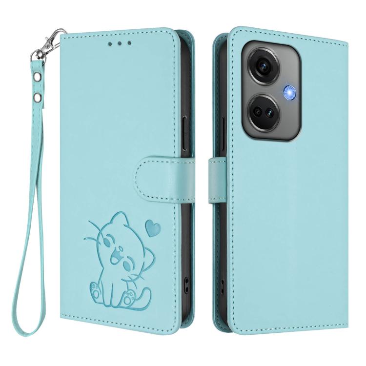 For OnePlus Nord CE3 5G India Embossed Heart Cat Leather Phone Case with Hand Strap