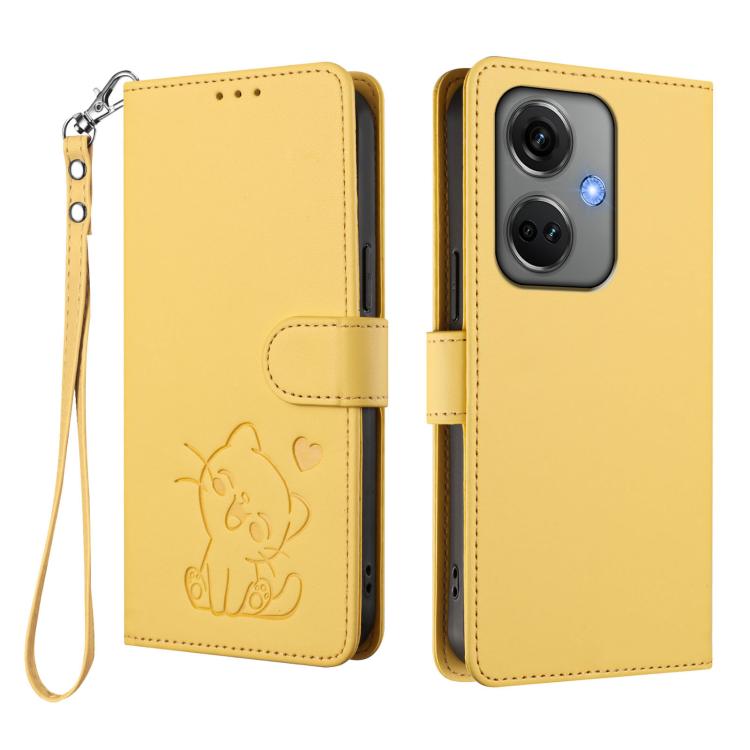 For OnePlus Nord CE3 5G India Embossed Heart Cat Leather Phone Case with Hand Strap